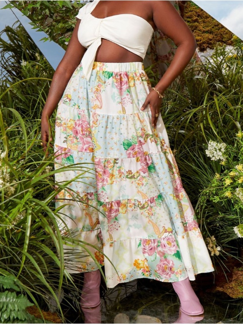 Eloquii Boho Floral Tiered Maxi Skirt‎ Cottagecore Romantic Prairie Style 18/20